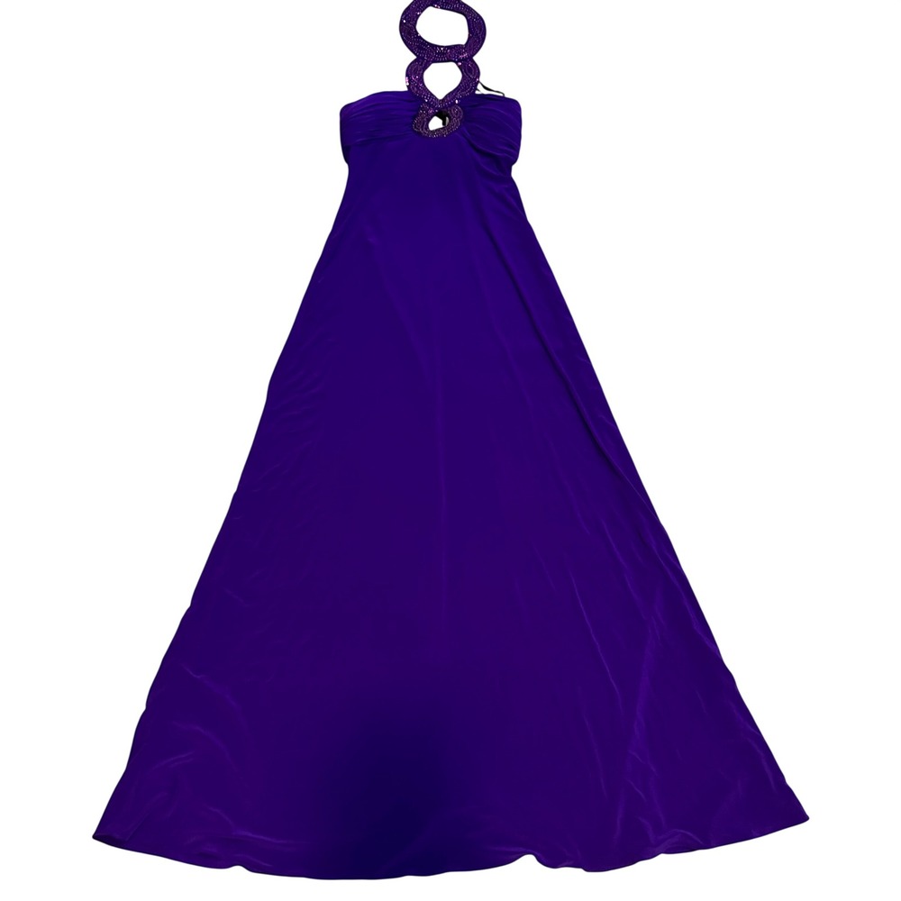 Institute Liberal Purple Blue Halter Neck Beaded‎ Sequin Maxi Gown Dress 4 Prom